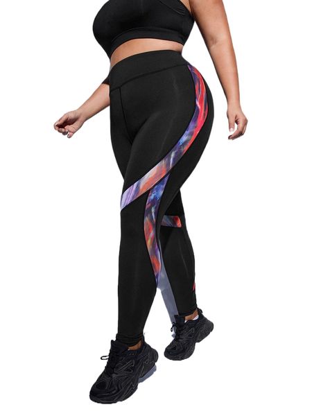 

plus tie dye sports leggings l0jw#, Black