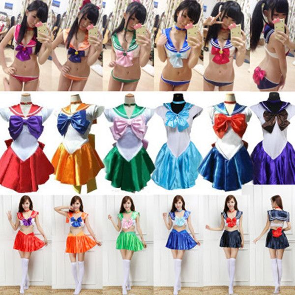 

17 spot sailor two piece dress moon sailor suit student wear short skirt cosplay nightclub bikini performance costume, White