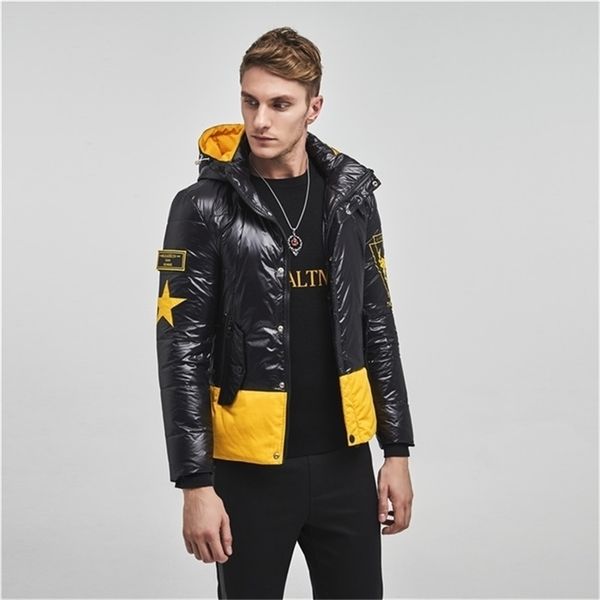 

men parkas cotton clothing fashion casual slim thick warm mens white duck down coats hooded overcoats male clothes 201209, Black