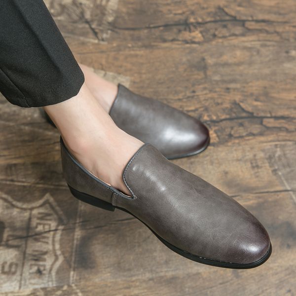 

simple fashion loafers men shoes solid color pu leather casual round toe classic versatile flat comfortable breathable business dress shoes, Black