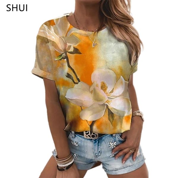 

supernatural women s short sleeved t shirt flower 3d printing summer fashion loose soft round neck ladies tees 220628, White