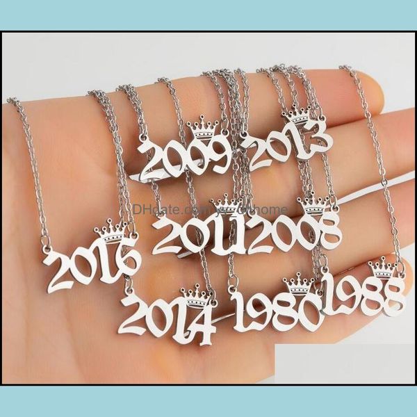 

pendant necklaces pendants jewelry 1980- personalized birth year number custom crown initial necklace for women girls birthday special dro, Silver