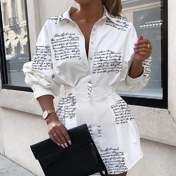 

dresses casual autumn tunics belt shirt dress for women letter print turn down collar long aa, Black;gray