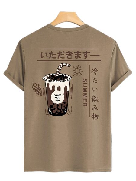 

men japanese letter and grapes print tee 93ju#, White;black
