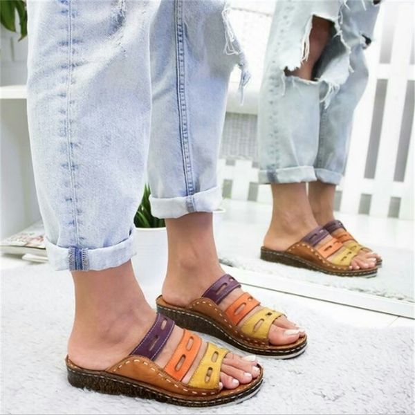 

jianbudan flat slides women's casual outdoor platform sandals thick sole slippers mixed colour ladies summer slippers 35-43 220323, Black