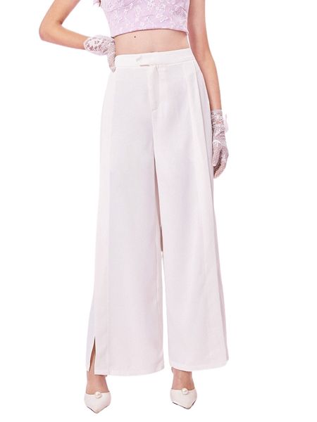 

mod high waist split hem wide leg pants a139#, Black;white