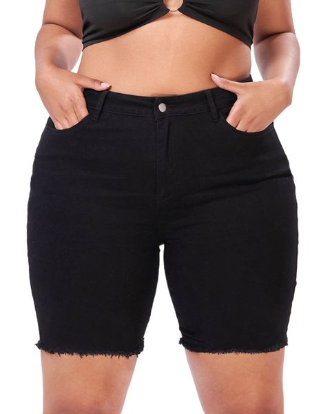 

plus high waist raw cut denim shorts e55n#, White;black