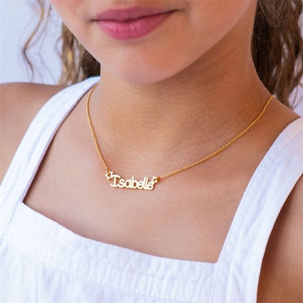 

name girl personalized letter necklace with star custom stainless steel nameplate jewelry for christmas gift 220718, Silver