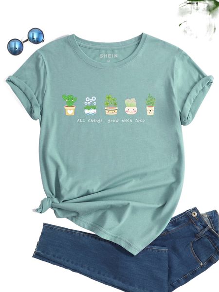 

slogan & plant print tee f1tc#, White