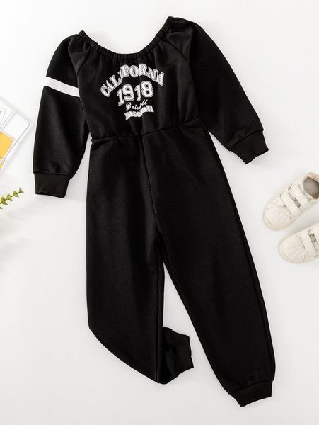 

toddler girls letter graphic contrast panel raglan sleeve jumpsuit she, Blue