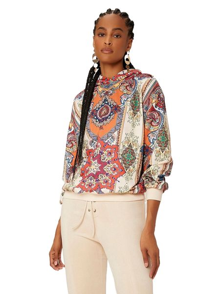 

newness mixed print lantern sleeve hoodie g828#, Black