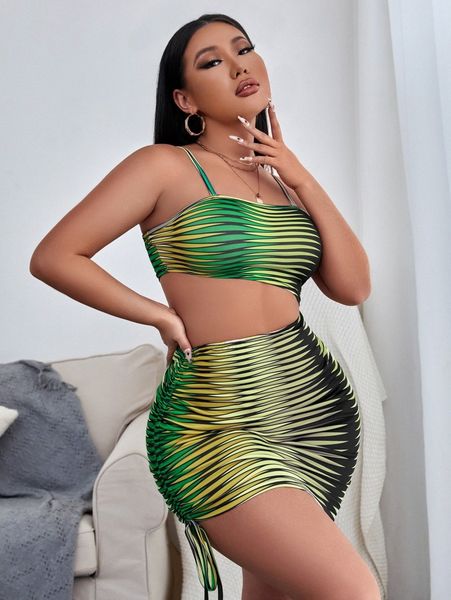 

all over print cut out drawstring side dress i1rw#, Black;gray