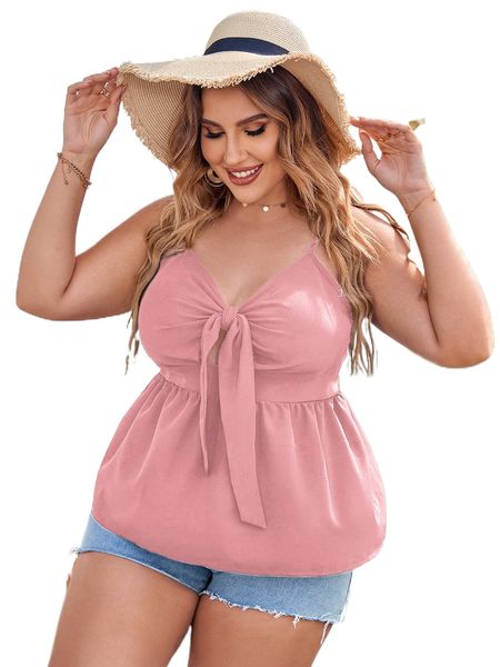 

plus knot front peplum cami b1yf#, Black