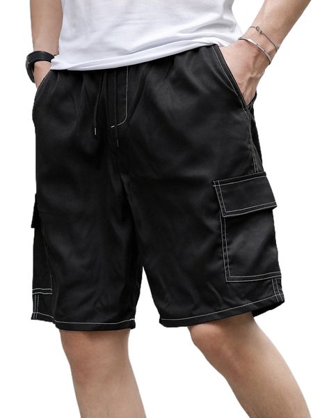

men flap pocket drawstring waist shorts k0is#, White;black