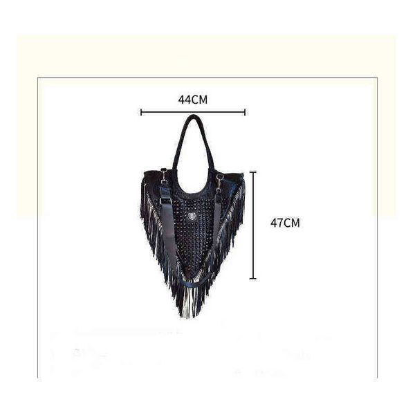 

evening bag designer purses and handbags tassel leather ladies shoulder bag rivet vintage female shopper tote for women 20220607