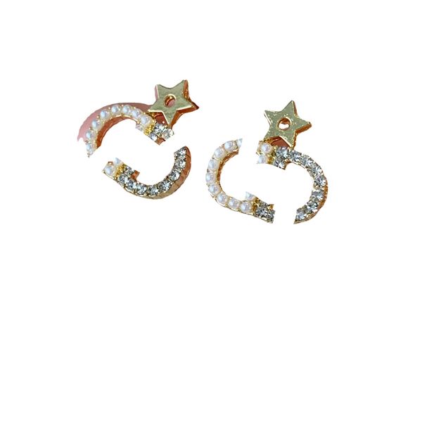 

stud charm 18k gold plated 925 silver luxury designer alphabet geometric women's round crystal rhinestone pearl dgearrings wedding part, Golden;silver