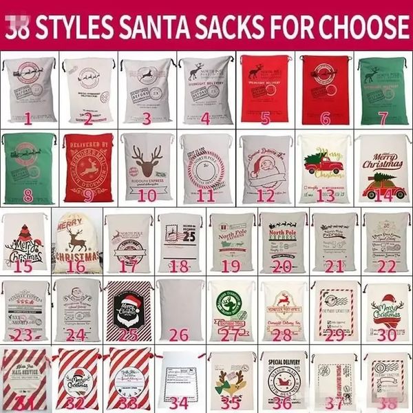 2 дня доставки !!! Stock Christmas Santa Sacks Canvas Cotton Bags крупные органические тяжелые подарочные шнурки Персонализированные фестивальные вечеринка рождественские украшения