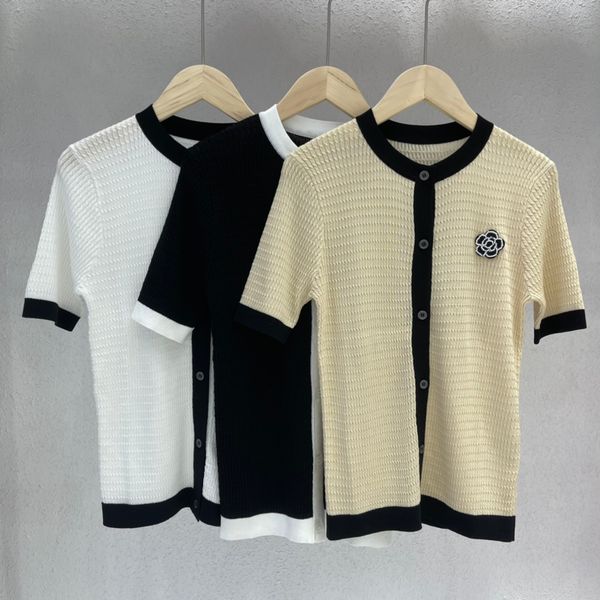 

513 2022 summer kint short sleeve crew neck brand same style sweater black white plaid luxury womens clothes dl, White;black