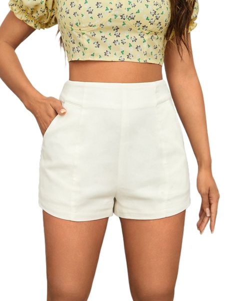 

solid zip side shorts e47o#, White;black