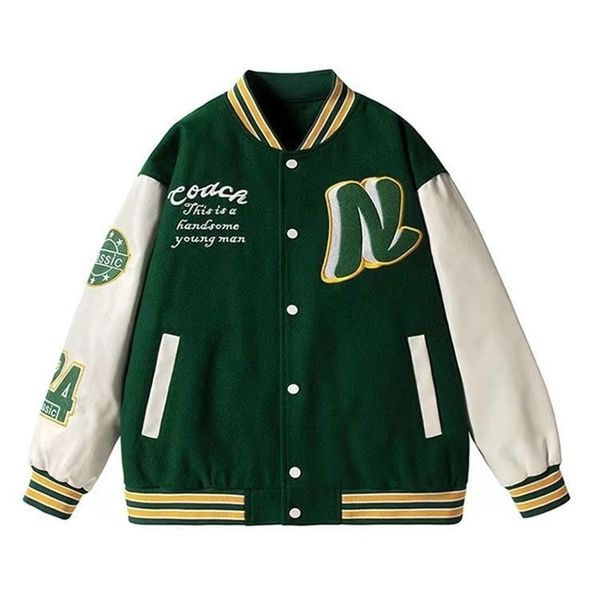 

spring streetwear vintage baseball jacket men towel embroidery varsity jacket couple bomber coat women ins w220816, Black;brown