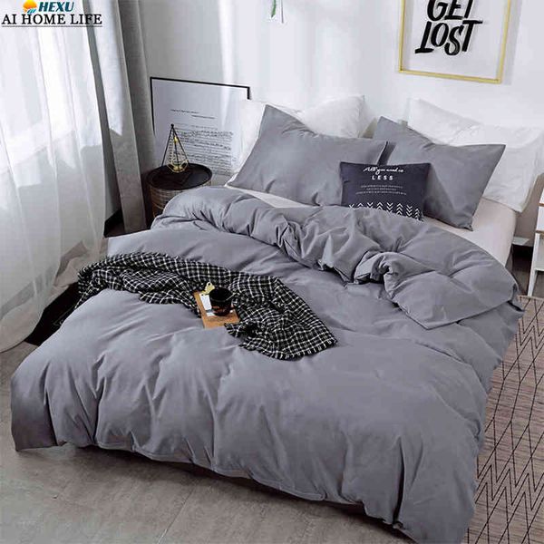 

12 solid colors bedding set king  size nordic simple style grey duvet cover plain quilt comforter covers pillowcase 2/3 pcs