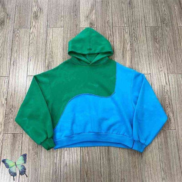 

grandpa erl vintage swirl blue green patchwork fleece pullover hoodie sweatshirts g220816, Black