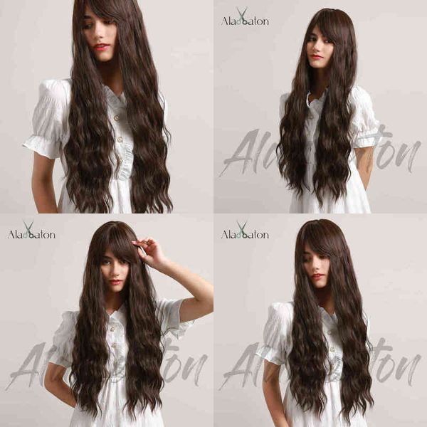 

wind synthetic wig black brown long curly hair with bangs wavy female 220527