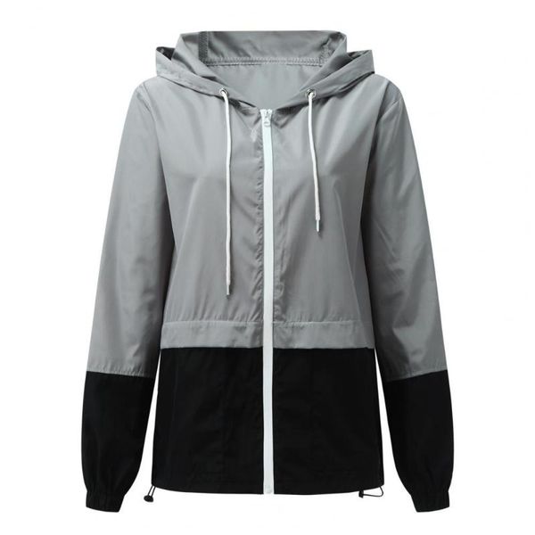 Damen Hoodies Sweatshirts Kapuzenjacke Damen 2022 Langarm Einfarbig Kordelzug Reißverschlusstaschen Regenmantel zum Wandern Sportbekleidung Grau