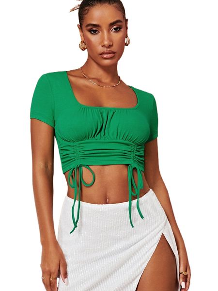 

drawstring front crop tee s49u#, White