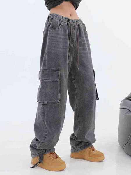 

high waist jeans women baggy jeans 2022 new fashion straight leg pants y2k denim pants vintage lace up loose street mom jeans l220726, Blue