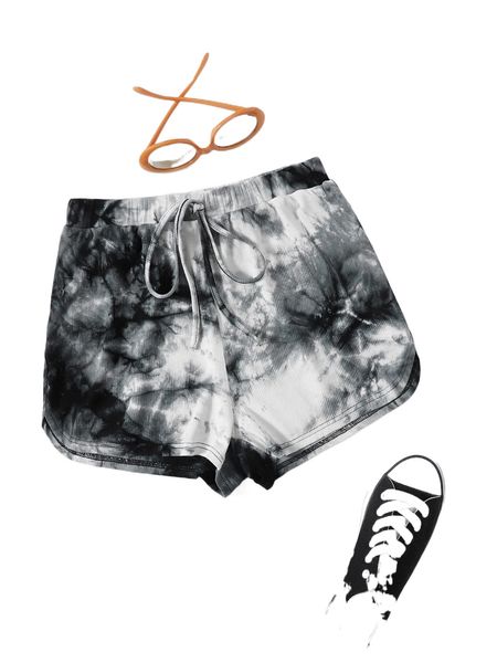 

knot waist tie dye shorts k1vv#, White;black