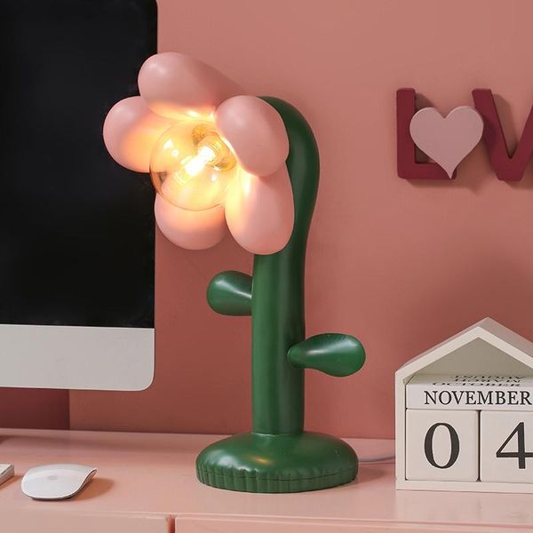 Tischlampen nordische rosa Blumen Lampe für Schlafzimmer Nachttisch Nachttisch Beleuchtung Harz Schreibtisch Mädchen Nacht Licht Wohnzimmer Home Decortierbar