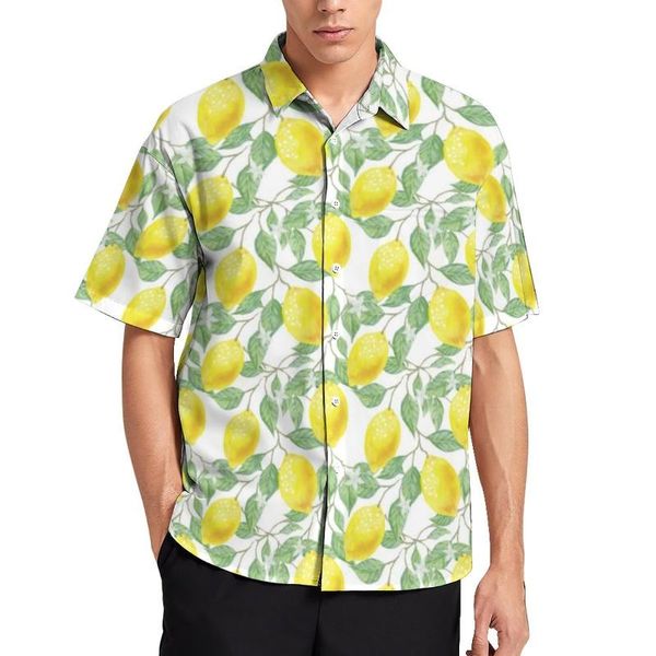Camisas casuais masculinas camisa de limão árvore diária floris estampas florais blusas de mangas curtas novidade