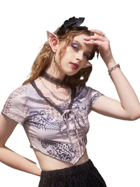 

romwe fairy grunge random paisley print hanky hem tee 66zk#, White