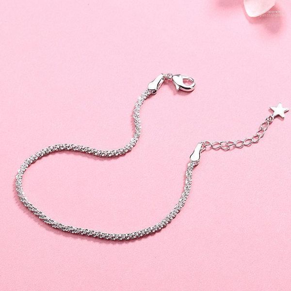 Braccialetto di fascino in argento sterling per le donne Ragazze Fidanzamento di nozze Bijoux Femme Regalo a forma di stella Amata catena a maglia di gioielli carini Inte22