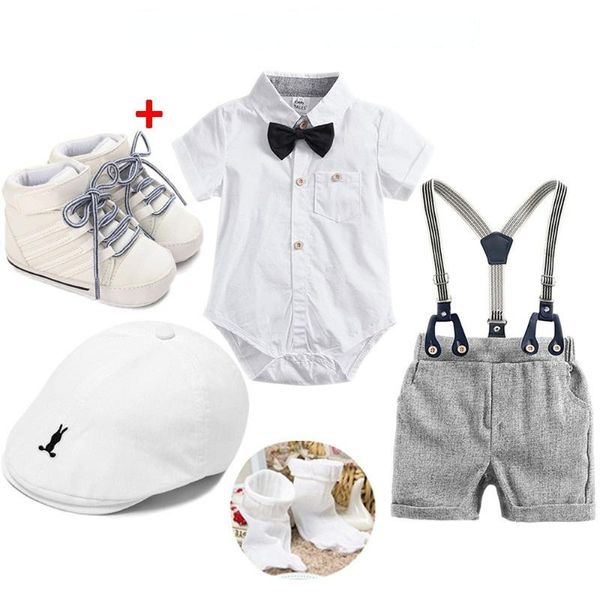 Kleidungssets Babykleidung für Jungen, Taufe, erster Geburtstag, Kuchen zerschlagen, Outfit, Jungen, Strampler, Hosenträger, Anzüge, Hut, Schuhe, Socken für die Hochzeit