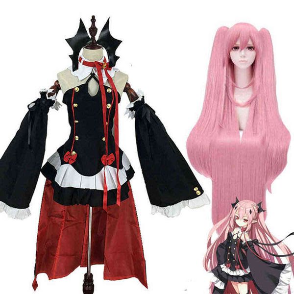

new anime seraph of the end krul tepes wigs cosplay comes lolita dress vampire uniforms 6pcs/set for halloween party play l220714, Black;red