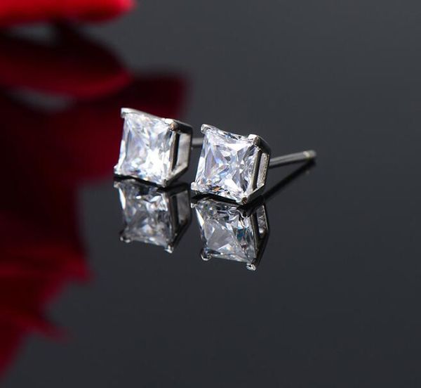 

princess stud earrings square pure tremella nail can be 18k gold plated stud, Golden;silver