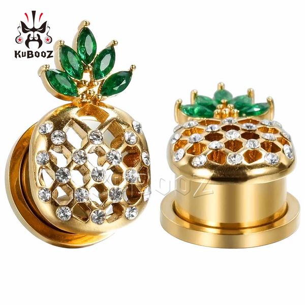 

kubooz stainless steel pineapple ear plugs tunnels body piercing jewelry earring gauges stretchers expanders 6-16mm 24pcs, Silver