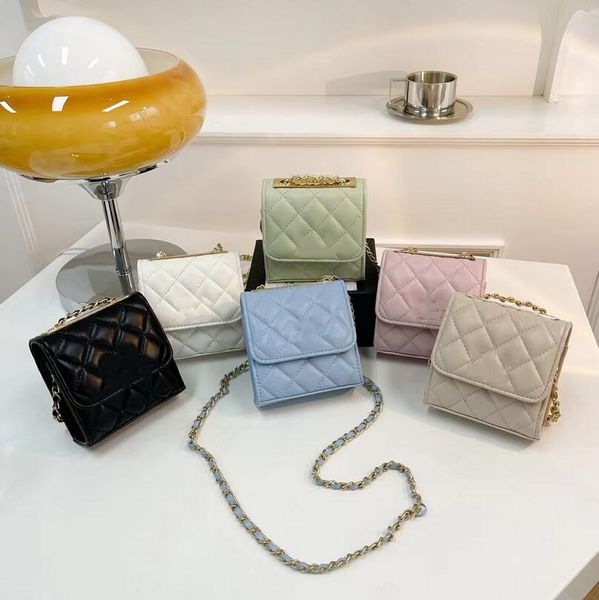 

designer mini chain women's single-shoulder bags classic solid color rhombus lattice messenger bag flip envelope bag wallet credit card