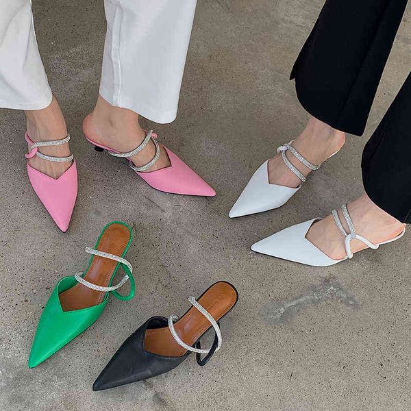 

slippers 2022 women pumps fashion mules thin heels casual sandals female pointed toe flip flops shoes ladies slides 220518, Black