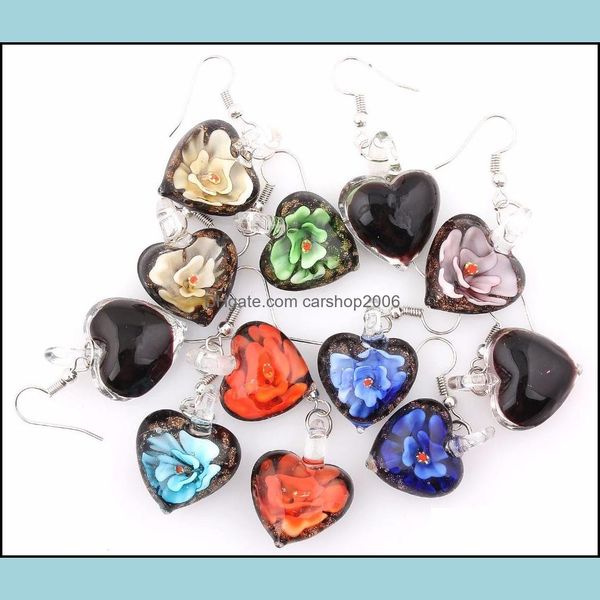 Andere Ohrringe Schmuck Mode Frauen Großhandel 6 Paare handgemachte Murano Lampwork Glas gemischte Farbe schwarz Snacks Charms Schönheit S DHSCO