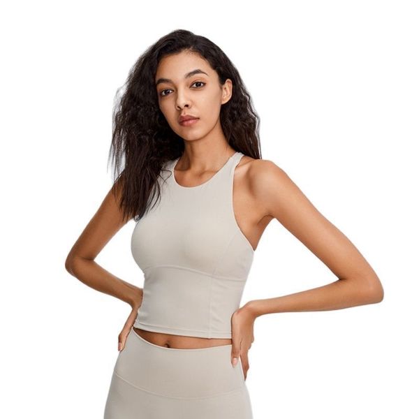 

comfy cross back wide strap push up sports bra women shock proof running fitness crop crew neck padded workout yoga tanks 220518, Gray