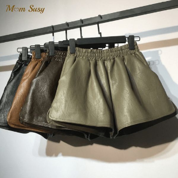 

fashion girl pu leather shorts toddler teen child leather short high waist wide legged pu short pant baby clothes 216y 220614, Black