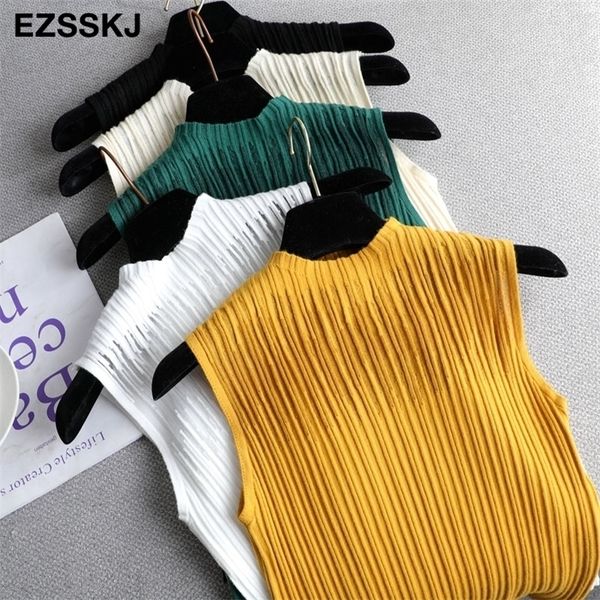 

elegant spring autumn knitted tank women blouse turtlenck sleeveless sweater vest female slim 220325, White