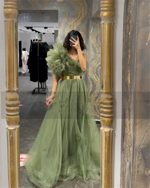 

green one shoulder long prom dresses 2022 saudi ruffles pleats evening dubai formal women's prom party gowns, Black