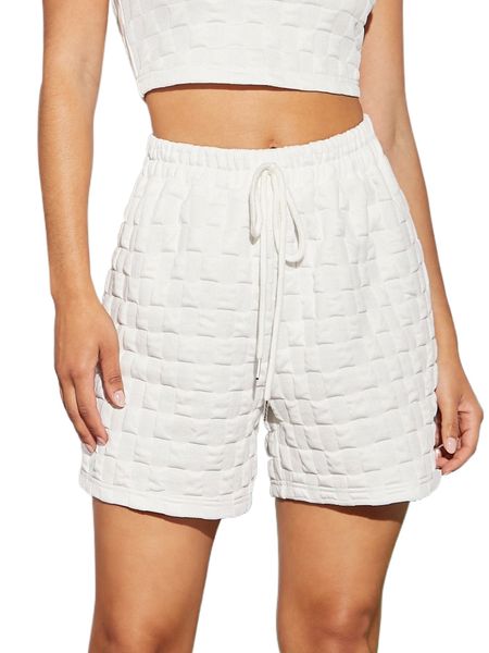 

knot front checkered textured shorts 01dv#, White;black
