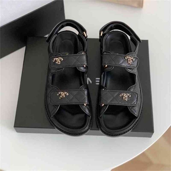 

sandals high version c family small fragrance magic sticker leather sandals female fragrant grandmother thick bottom leisure rome nata, Black