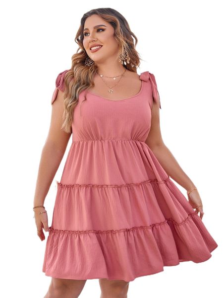 

plus tie shoulder ruffle hem dress w7zx#, Black