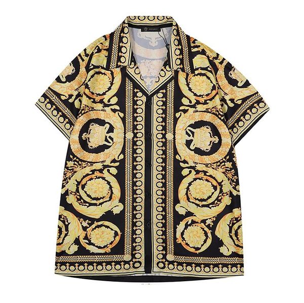 

summer luxury runway shirts for men tee golden print short sleeve shirt men's clothing, White;black